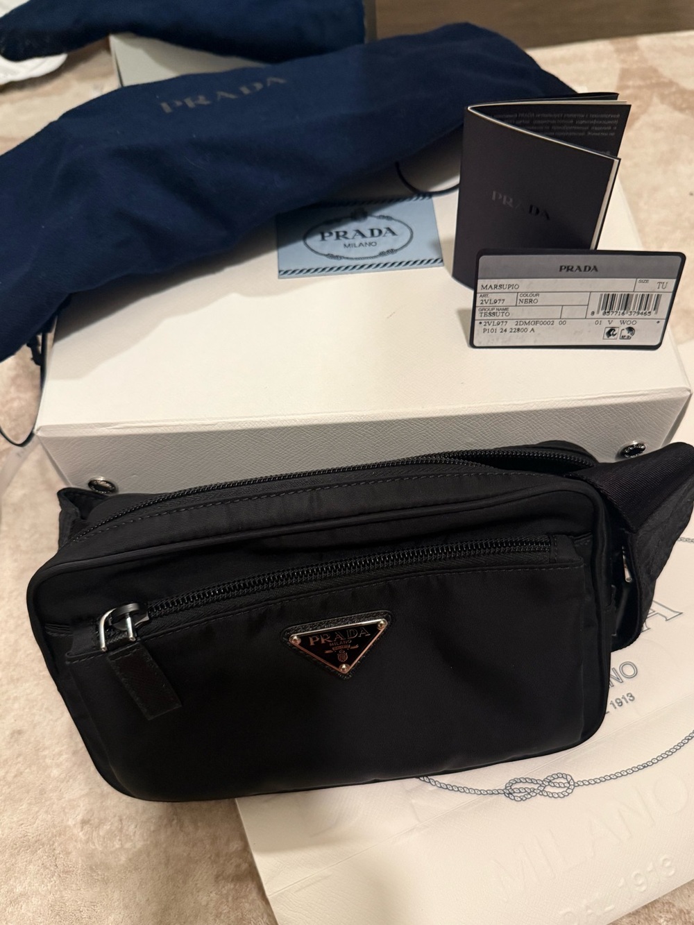 Prada Black Nylon Belt Bag with Triangular Logo